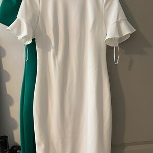 Calvin Klein White Midi Dress with Ruffle Sleeves